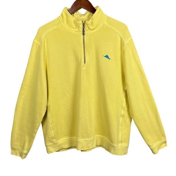 Tommy Bahama Men's Garment Dyed 1/4 Zip Sweatshirt Butter Yellow Size XL Preppy - Picture 1 of 9